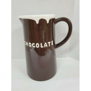 Pottery Barn Ceramic Pitcher Chocolate Large White Rim 9 1/2"
